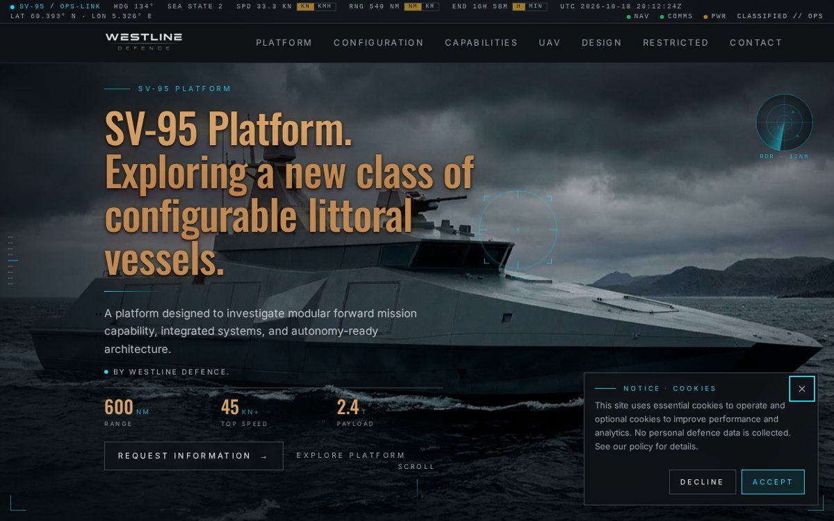 Westline Defence website homepage
